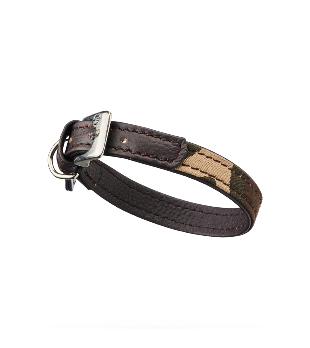 GUN dog collar 1,5 cm, cotton with camouflage print, leather lining