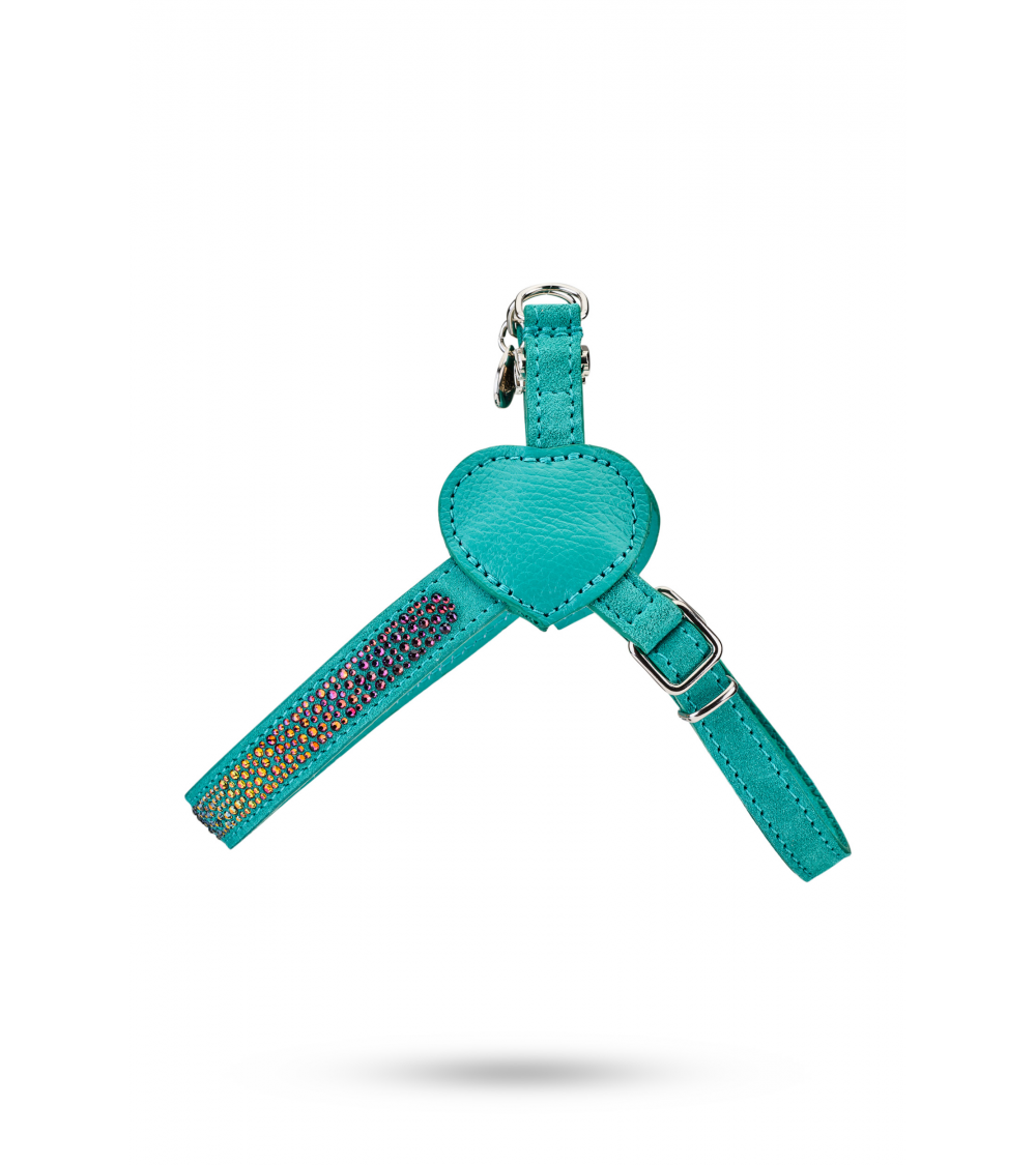 VOLCANO dog harness, suede, leather lining, Swarovski stones, palladium